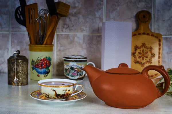 Kettle Other Tea Utensils Kitchen — Stock Photo, Image