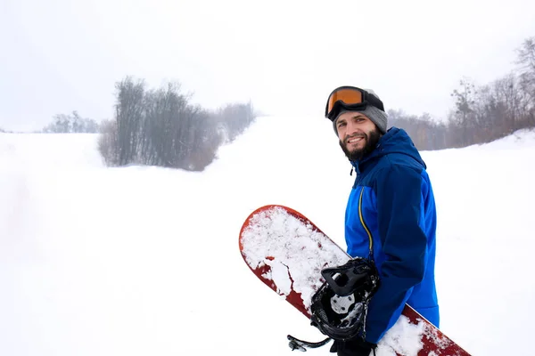 Male Snowboarder Slope Winter Resort — Stock Photo, Image
