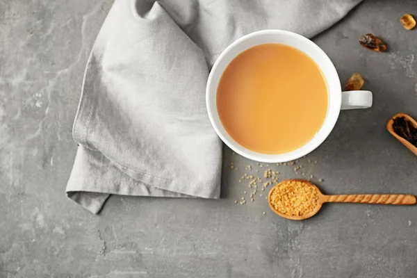 Cup Aromatic Tea Milk Table Top View — Stock Photo, Image