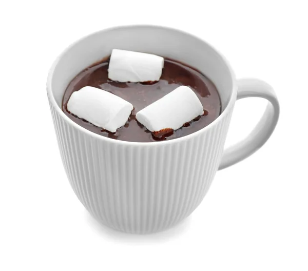 Xícara Chocolate Quente Com Marshmallow Fundo Branco — Fotografia de Stock