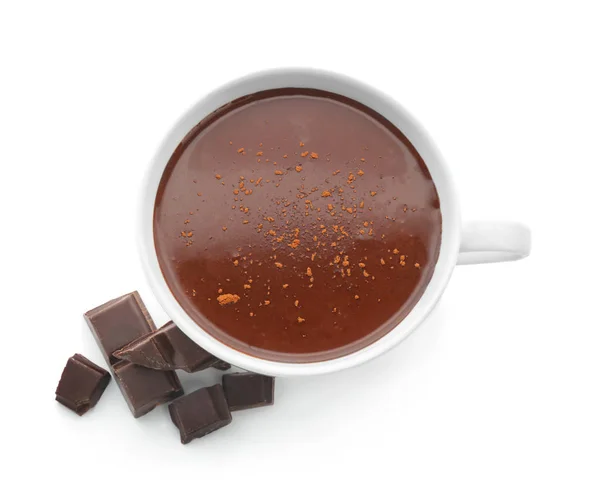 Cup Hot Chocolate White Background Top View — Stock Photo, Image