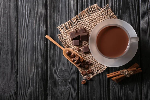 Copa Sabroso Chocolate Caliente Mesa Madera Oscura — Foto de Stock