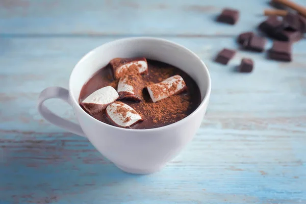 Taza Chocolate Caliente Con Malvavisco Mesa Madera — Foto de Stock