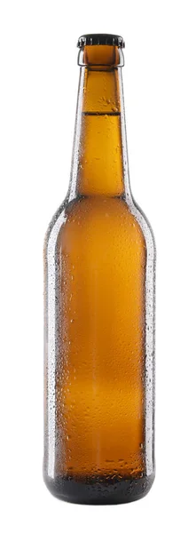 Skleněná Láhev Piva Bílém Pozadí — Stock fotografie