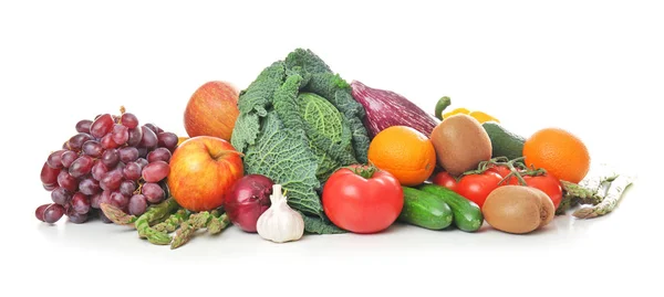 Frutas Verduras Frescas Sobre Fondo Blanco Concepto Comida Saludable —  Fotos de Stock