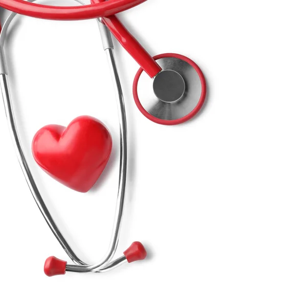 Stetoscop Inima Roșie Fundal Alb Conceptul Sănătate — Fotografie, imagine de stoc