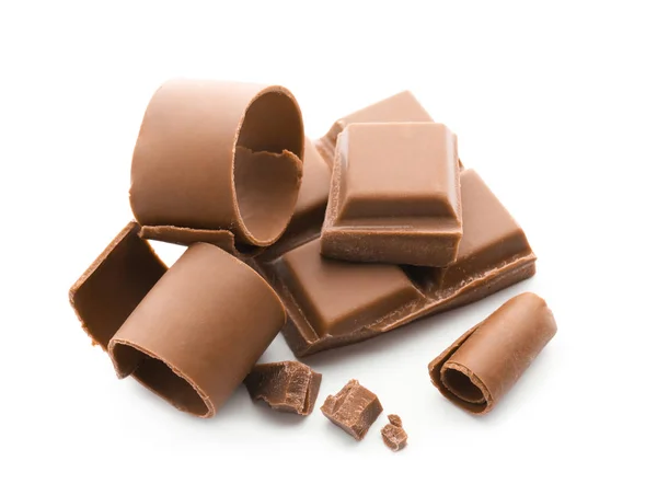 Pieces Chocolate Curls White Background — Stock Photo, Image