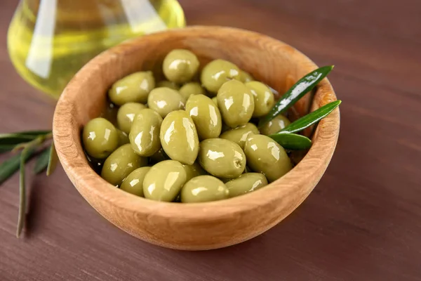 Bowl Canned Olives Table Closeup — Stock Photo, Image