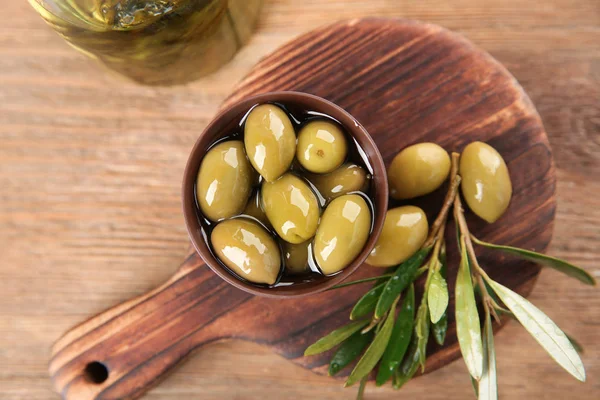 Composition Canned Olives Wooden Table — Stock Photo, Image