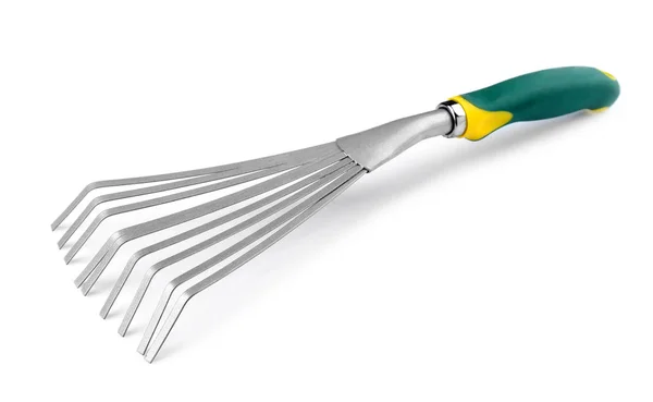 Metal Rake Gardening White Background — Stock Photo, Image