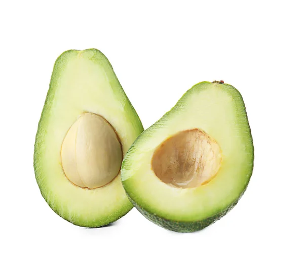 Helften Van Rijpe Avocado Witte Achtergrond — Stockfoto