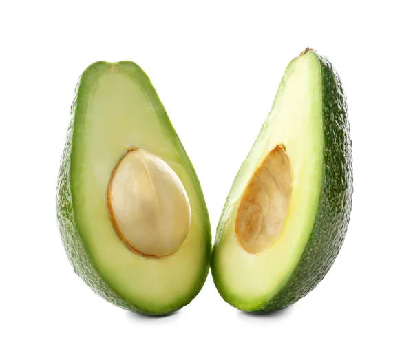 Helften Van Rijpe Avocado Witte Achtergrond — Stockfoto