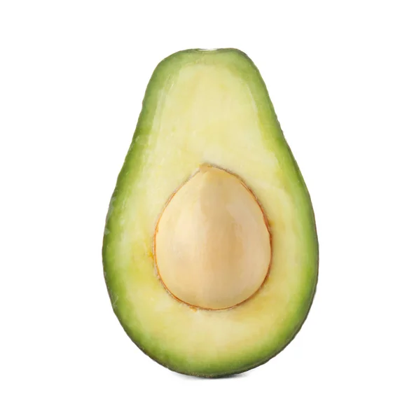 Helft Van Rijpe Avocado Witte Achtergrond — Stockfoto