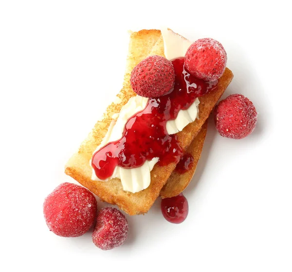 Delicious Toast Strawberries White Background — Stock Photo, Image