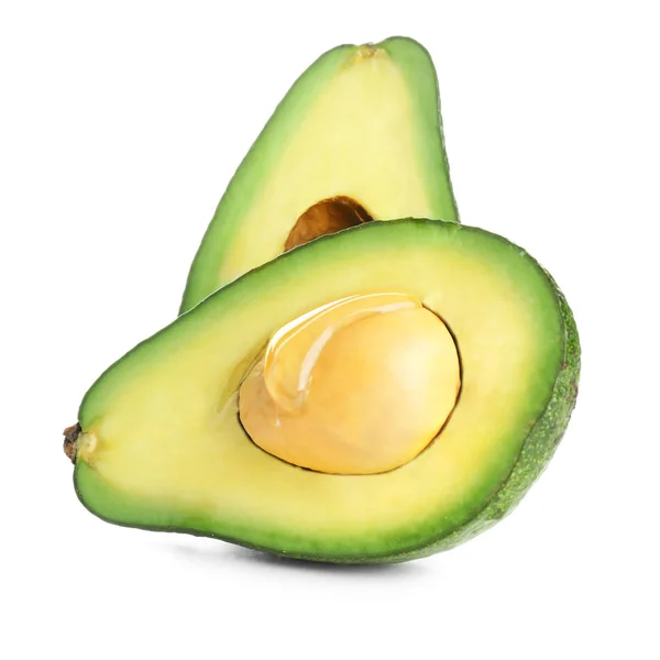 Helften Van Rijpe Avocado Witte Achtergrond — Stockfoto