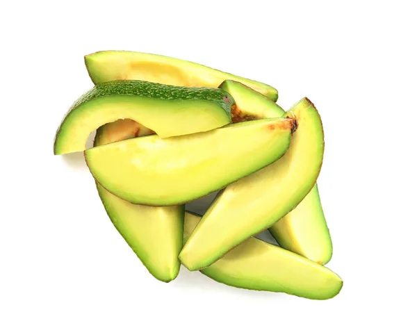 Stukken Van Rijpe Avocado Witte Achtergrond — Stockfoto