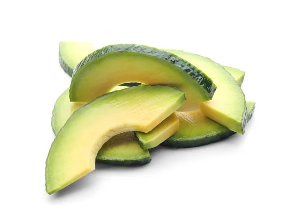 Stukken Van Rijpe Avocado Witte Achtergrond — Stockfoto