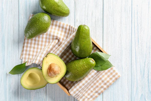 Composition Ripe Avocados Light Wooden Background — Stock Photo, Image