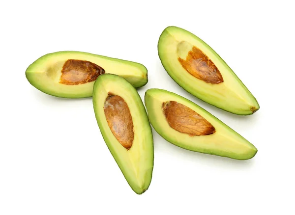 Stukken Van Rijpe Avocado Witte Achtergrond — Stockfoto