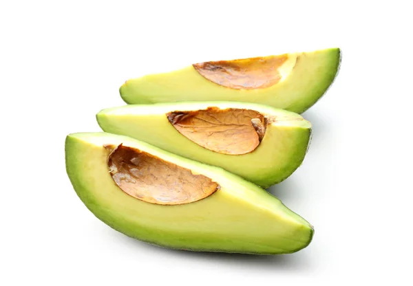 Stukken Van Rijpe Avocado Witte Achtergrond — Stockfoto