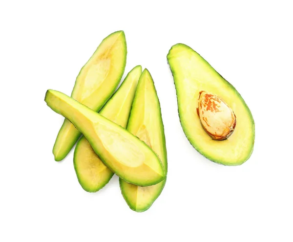 Stukken Van Rijpe Avocado Witte Achtergrond — Stockfoto