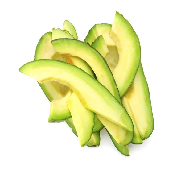 Stukken Van Rijpe Avocado Witte Achtergrond — Stockfoto