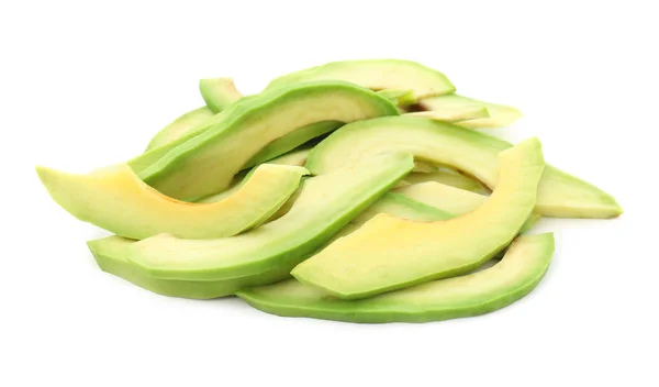 Stukken Van Rijpe Avocado Witte Achtergrond — Stockfoto