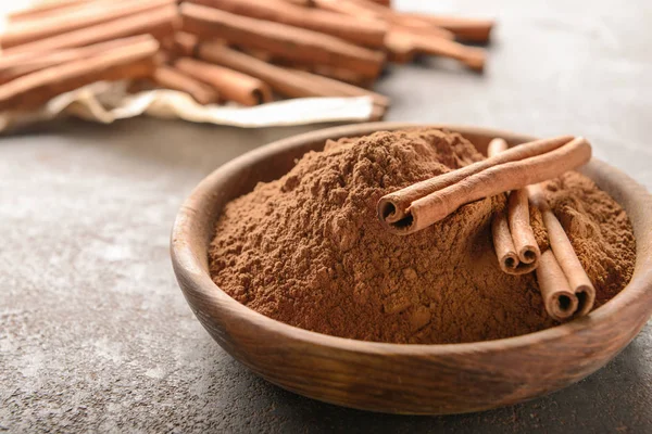 Bowl Cinnamon Powder Table Closeup — Stock Photo, Image