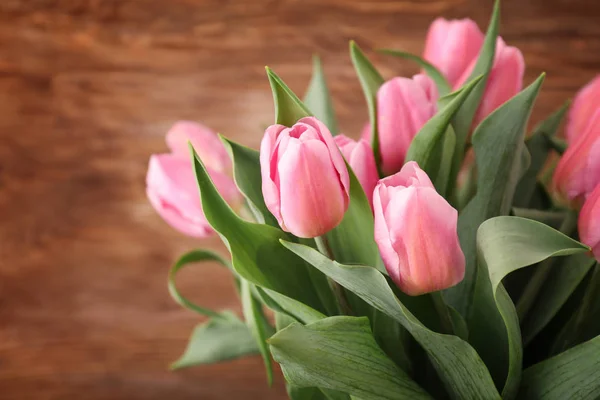 Beautiful Tulips Wooden Background — Stock Photo, Image