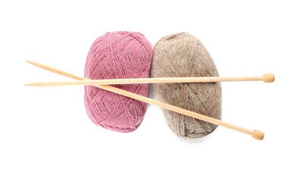 Color Knitting Yarn Needles White Background — Stock Photo, Image