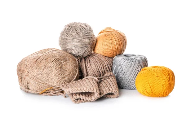 Color Knitting Yarn White Background — Stock Photo, Image