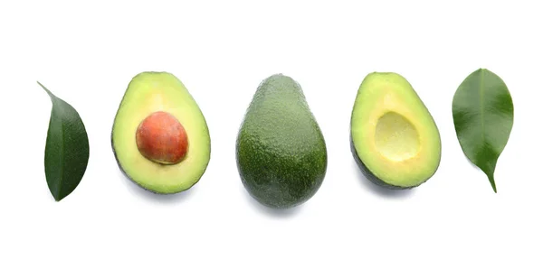 Verse Avocado Witte Achtergrond Plat Leggen — Stockfoto