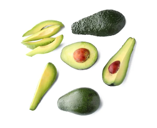 Verse Avocado Witte Achtergrond Plat Leggen — Stockfoto