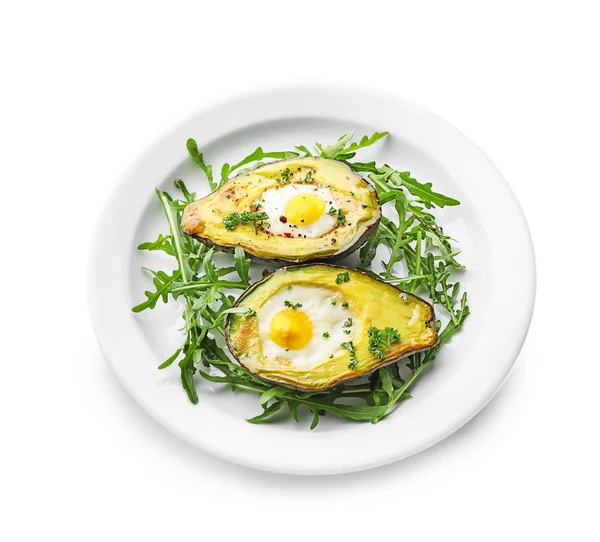 Baked Avocado Eggs White Background — Stock Photo, Image