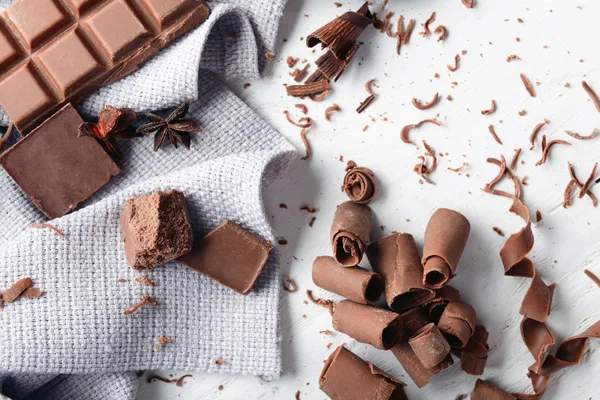 Pieces Chocolate Curls Table — Stock Photo, Image
