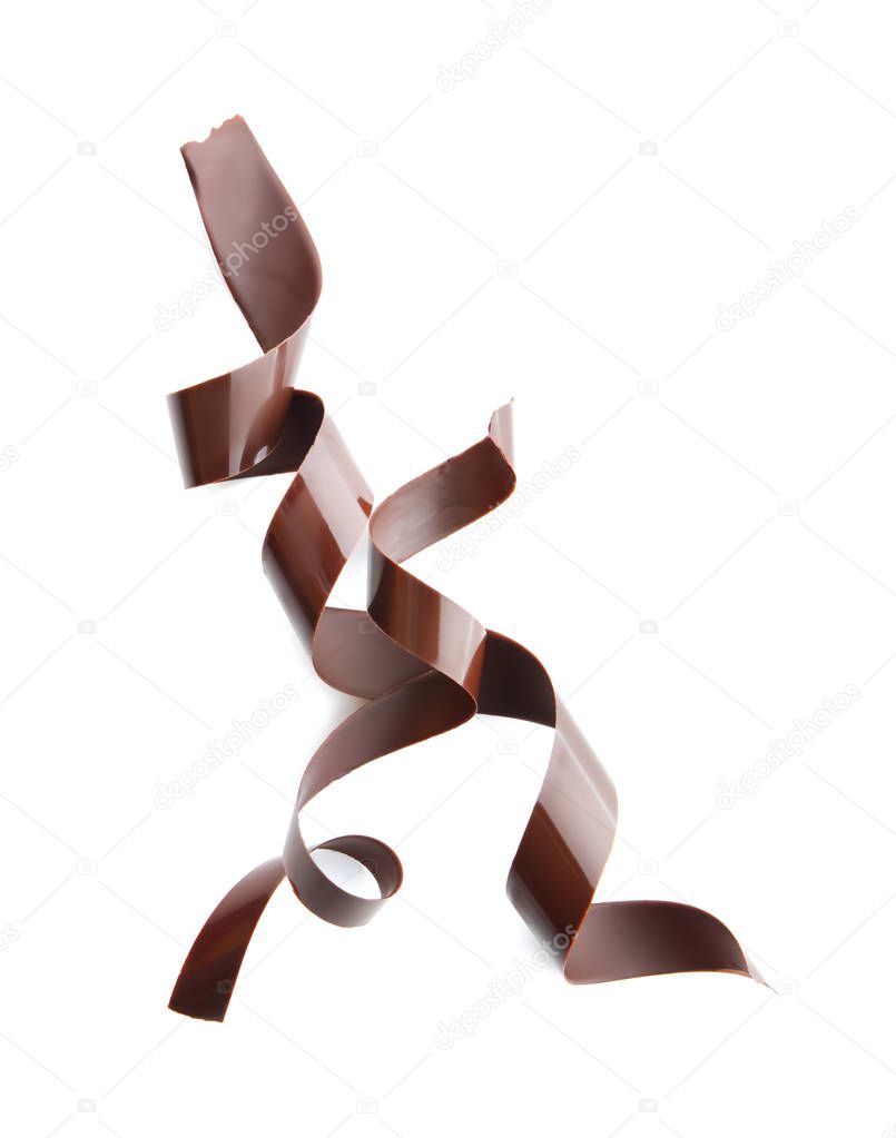 Chocolate curls on white background