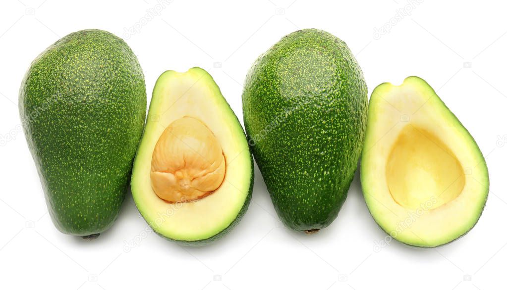 Ripe avocados on white background