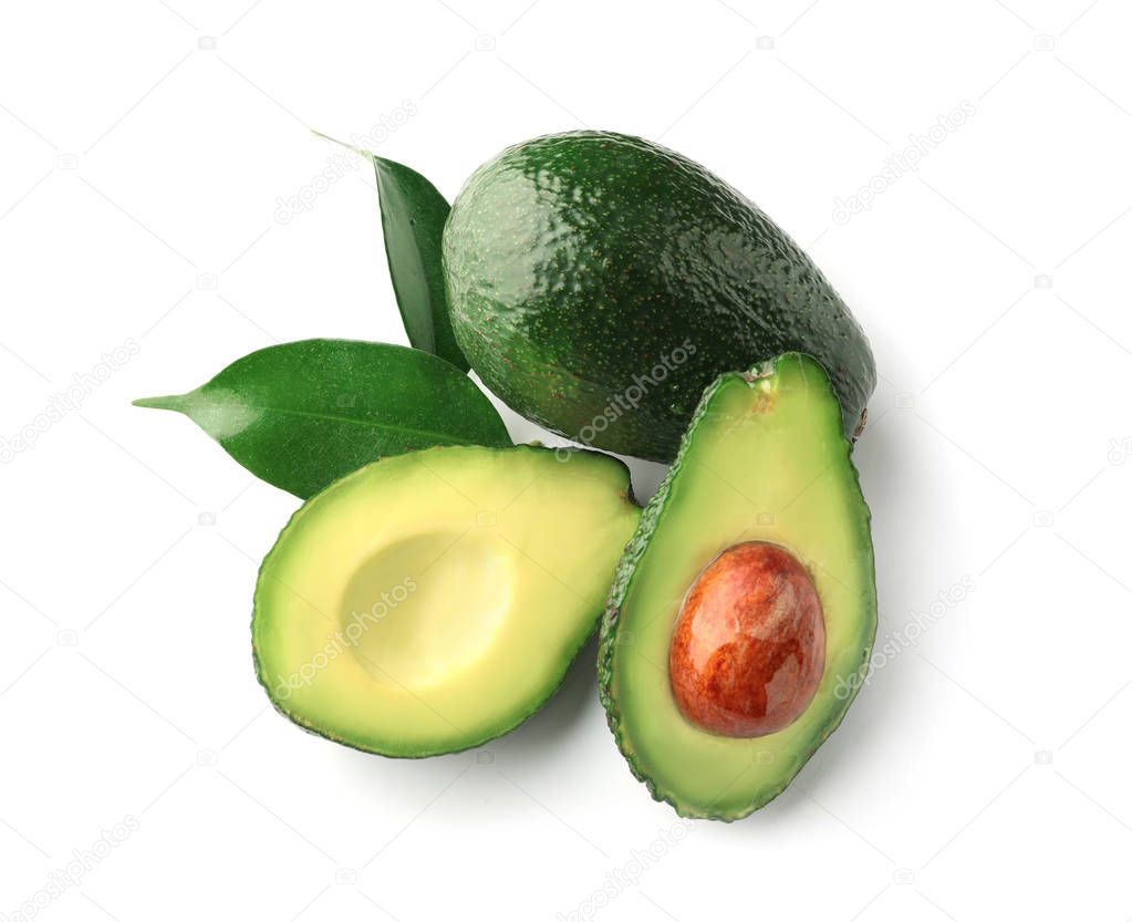 Fresh avocados on white background