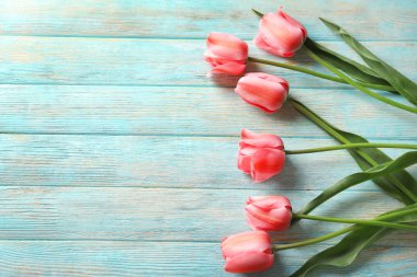 Ahşap arka planda güzel laleler