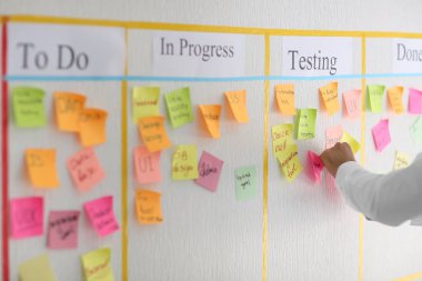 Scrum görev kurulu Office yakınındaki etiketi ile adam