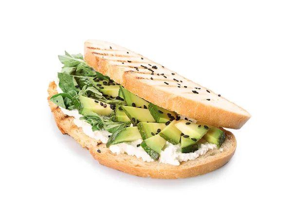 Heerlijke Toast Met Avocado Witte Achtergrond — Stockfoto