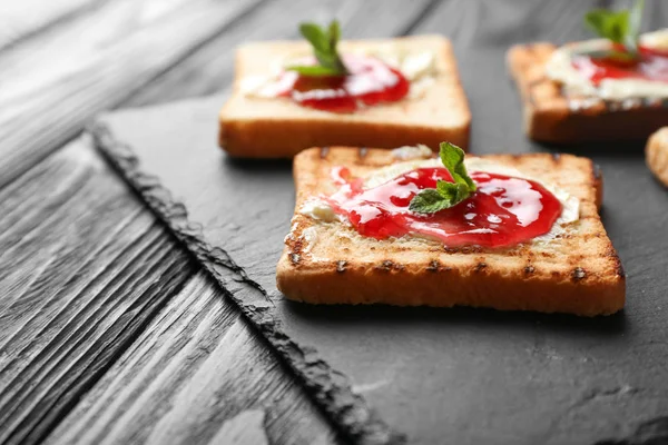 Toasted Bread Jam Slate Plate — Stock Photo, Image