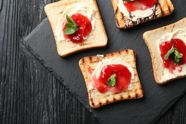 Toasted Bread Jam Slate Plate — Stock Photo, Image