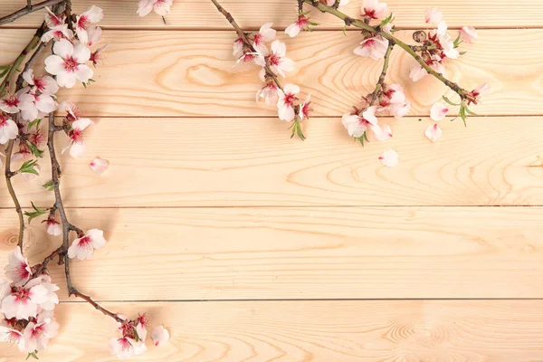 Beautiful Blossoming Branches Wooden Background — Stock Photo, Image