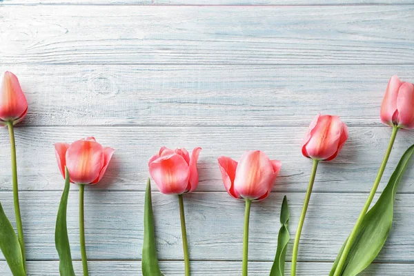 Beautiful Tulips Wooden Background — Stock Photo, Image