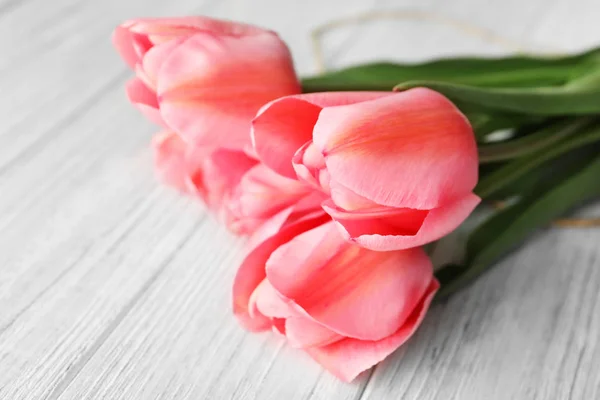 Beautiful Tulips Wooden Table — Stock Photo, Image