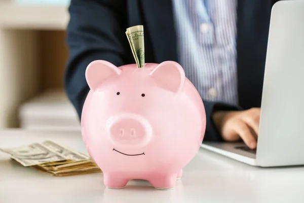 Piggy Bank Money Table Savings Concept — Stock Photo, Image