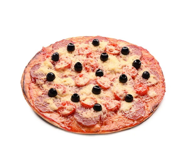 Sabrosa Pizza Italiana Con Aceitunas Sobre Fondo Blanco — Foto de Stock