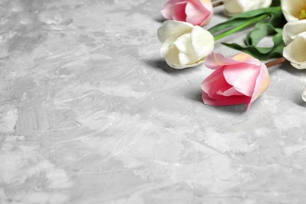 Beautiful Tulips Grey Textured Background — Stock Photo, Image