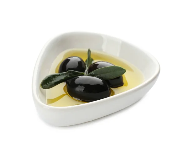 Bowl Oil Canned Olives White Background — Stock Photo, Image